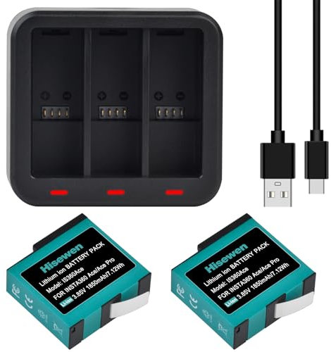 Hisewen Ersatz Akku für Insta360 Ace Pro, 2Pack 1850mAh Akku und Ladegerät kompatibel mit Insta 360 Ace/Ace Pro/Ace Pro 2 Action Kamera.