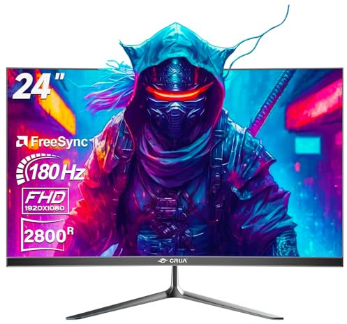 CURA Écran Incurvé Gaming Moniteur PC 24 Pouces 180hz, FHD 1080p 1ms sans Lunette, Freesync, 100% sRGB,178 ° Angle Vue HDMI DisplayPort, Compatible avec Mural VESA