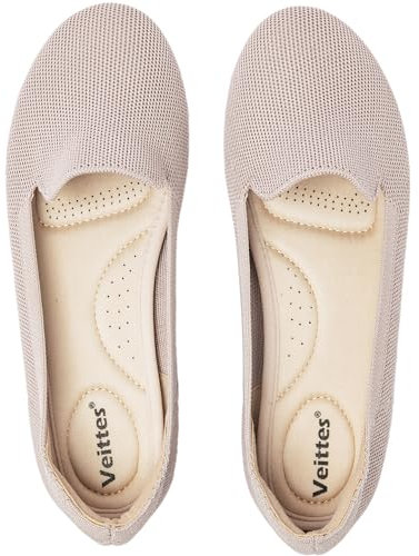 Veittes Women's Wide Width Flats Shoes - Classic Knitted Soft Casual Breathable Slip-on Ballet Shoes.(2205003-3,TA/FK,UK10 Wide)