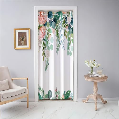 Odot Cortina Opaca para Puerta con Ojales, Cortinas de Floral Nórdico Termicas Aislantes para Ventana, 1 Pieza Cortinas de Privacidad Interior para Salón Dormotorio Armario (120x180cm,Flor Rosa)