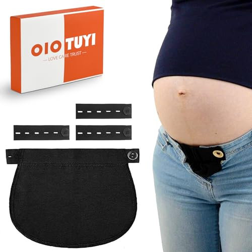 OioTuyi 4 Piezas Extensores de Pantalón Embarazada, Adaptadores y Alargadores de Cintura para Embarazadas, Elásticos para Pantalones Vaqueros, Premamá y Ropa Embarazada Mujer