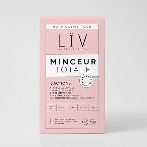 LÏV Happy Food - Complément Alimentaire Minceur - Favorise la Perte de Poids Action minceur à 360° et anti grignotage - Café Vert, Guarana & Chrome - 1 Mois - 60 Gélules