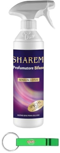 12x Deo Due Profumatore Bifase Ambiente Tessuti Sharem,Stoff Deodorant,Duftender Lufterfrischer Aufsprühen,Parfümierer 500ml + Beni Culinari Kostenloser Schlüsselanhänger