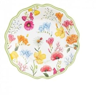 Zeus Party Piatti in Carta La Primavera 21 cm Bianco e Verde con Fiori Colorati