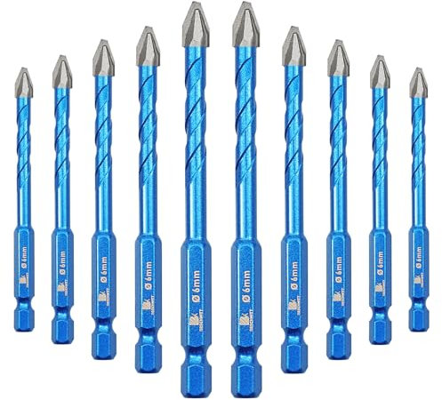 BRSCHNITT Set de Foret Sec - Foret Excentrique à Tête Oblique avec Changement Rapide Tige Hexagonale pour Plastique Carrelage Matériaux carreaux de porcelaine, céramique, marbre 10 pièces (6MM)