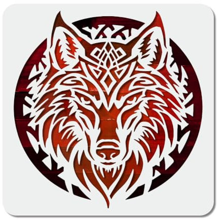 MAYJOYDIY Mächtiger Wolf Zeichenvorlage 30x30 cm Keltisches Knotenmuster Wolfskopf PET Malvorlage Wiederverwendbare Tiermotiv Schablone PET Aushöhlungszeichnung Für Konzerte Heim DIY Dekor