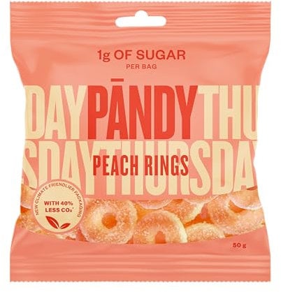 PÄNDY Peach Rings Low Carb Süßigkeiten 14 Beutel - Schwedische Süßigkeiten-Mischung - Gesunde Süßigkeiten - Schaum-Gelee-Süßigkeiten ohne Zucker - Pfirsichgeschmack Diät-Keto Gummibärchen 14 x 50g