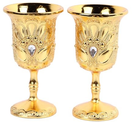 Antike Becher, Königliche Becher, 2 Stück chinesischer Kelch im Retro-Stil, elegantes Metallglas mit geprägtem Muster, Pimp-Becher for Partys, Bankette, Bars, Familienweingläser, Eiskaffeetassen for d