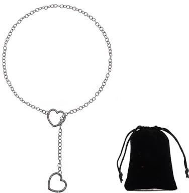 SSKHE Link Chains, Punk Choker, Necklace for Women Clavicle Choker with Heart Pendant Charms, Sexy Goth Y-ring Necklace,Gothic Punk Jewerly (Black)