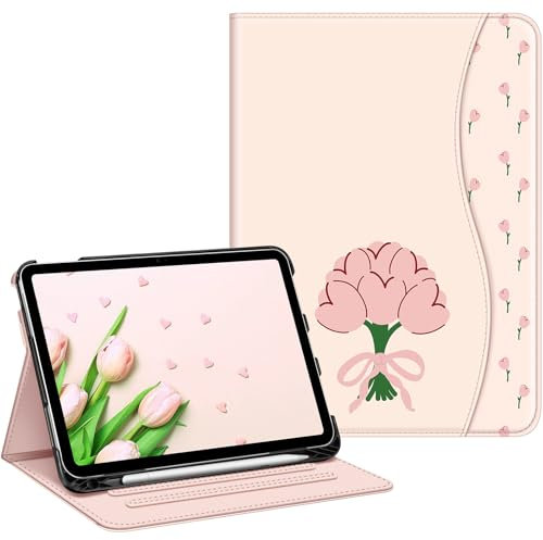 FINTIE Custodia per iPad (A16) 11ª Generazione 11 (2025) / iPad 10ª Gen 10.9 (2022) con Portapenne, [Multi-angli] Leggero Stand Cover Protettiva Case con Tasca Auto Sveglia/Sonno, Tulipano