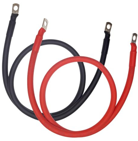 50cm Battery Leads - Pair Red & Black - 35mm² (2 AWG) - 12V, 24V, 48V Systems (Up To 100V) - Flexible & Durable Rubber Cable - Battery/Inverter Cables For Vehicles, RVs, Energy Storage, Generators