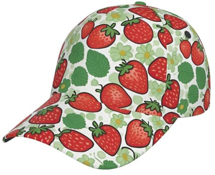 Casquette de baseball unisexe réglable à motif fraise, casquette légère et respirante pour sport de plein air, noir, Taille unique