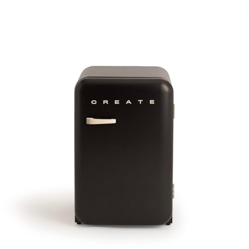 CREATE / RÉTRO FRIGO 83.5 ARGENT/Réfrigérateur noir avec poignée sable / 98W, basse consommation, 2 étagères, régulateur de température, porte-bouteilles, 56x54x84cm.