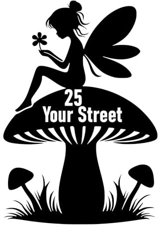 Pack of 3 Fairy & Mushroom Waterproof Wheelie Bin Stickers - Cute Garden Accessories - Number Sticker - Door - Stick On Numbers (Black)