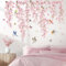 wondever Wandtattoo Kirschblüte Hängende Blumen Rosa Wandaufkleber Blüten Vögel auf Baum Ast Wandsticker Wanddeko für Wohnzimmer Schlafzimmer Hintergrund