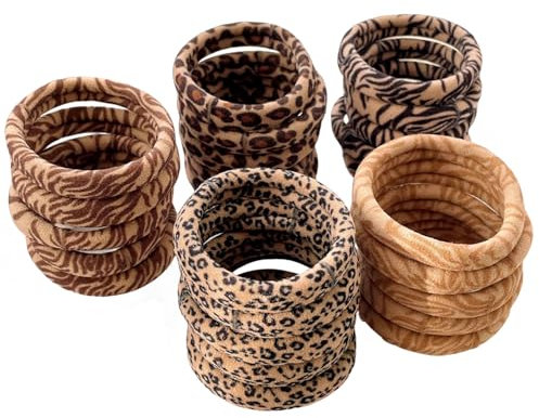 25 Stück Haargummis Damen, Haargummi mit Leopardenmuster Elastisch Baumwoll Haarbänder, Nylon Weiche Haargummis für Mädchen Frauen Dickes Lockiges Glattes Haar