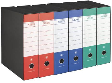 G75 Registratore con Custodia, con Meccanismo a Leva, in Formato Protocollo, 23x33cm, con Dorso da 8 cm, Conf.da 6 pezzi, colori assortiti 2 blu 2 rossi 2 verdi