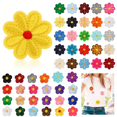 50 Stück Patches zum Aufbügeln,Blume Aufnäher Kinder Erwachsene,zum Aufbügeln Flicken,aufnäher kleidung bügelflicken, für Textilien Gänseblümchen Blume für Kleidung,Jeans,Taschen