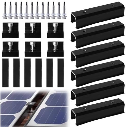 GOMETY Solarmodul Halterung Kit: 12CM U-förmige Schiene + Verstellbare Klemme für 30-35MM Dicke Module, für Solarpanel Halterung, Trapezblech Flachdach Montage PV Befestigung Set