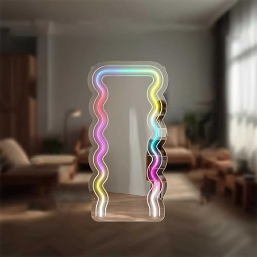 Rainbow Mirror RGB Neon Sign Mirror - Wedding Home Decor Wall Art Light for Bedroom Living Room Party Decorations