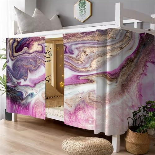FANSU Etagenbett Vorhang, Marmor Stil Bettvorhang Hochbett Etagenbett Blackout Staubdicht Privatsphäre Bett Vorhang Vorhänge Moskitonetz für Schlafzimmer Kinderzimmer (Lila + Gold,Top)