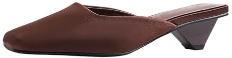 Générique Stivali Alti Tacchi Mules con tacco basso da donna, scarpe chiuse a punta quadrata da infilare, stivali in pelle compatibili con moto, marrone, 40 EU Large