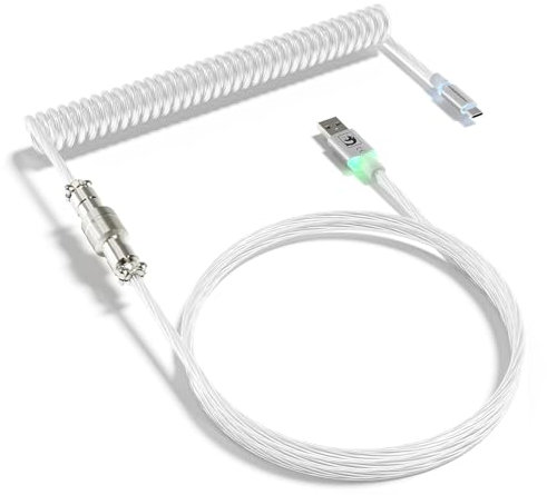 MAMBASNAKE C01ULTRA Spirale Tastatur Kabel, Typ C zu USB A Mit Abnehmbarem Metall Aviator, RGB Interface Beleuchtung, Spirale Tastatur Kabel USB C, 8KHz Rücklaufrate für PC Gaming Tastatur-Transparenz
