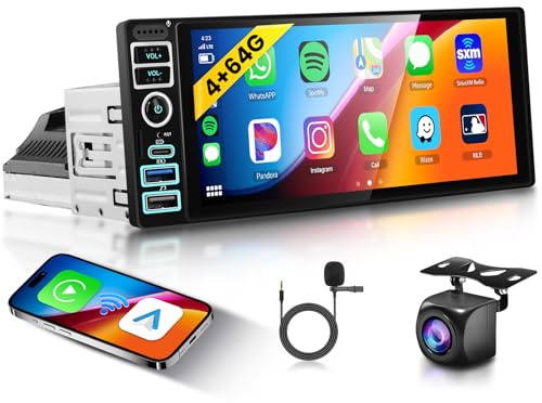 Hodozzy 4GB+64GB Android Autoradio 1 Din Bildschirm mit Wireless CarPlay & Android Auto, 6,9 Zoll Touchscreen Autoradio 1Din mit Navi, Bluetooth WiFi, DSP FM/RDS Radio, USB/Typ C, Rückfahrkamera