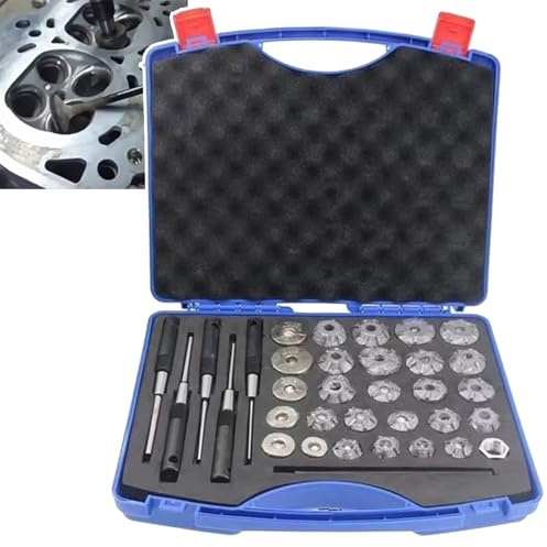 TIANTOO Alésoirs De Soupape Universels (34 Pièces), Ensemble D'alésoirs De Siège De Soupape Automobile 22-38 Mm, avec Boîte De Rangement Et Meule, pour Le Meulage du Moteur.,34pcs