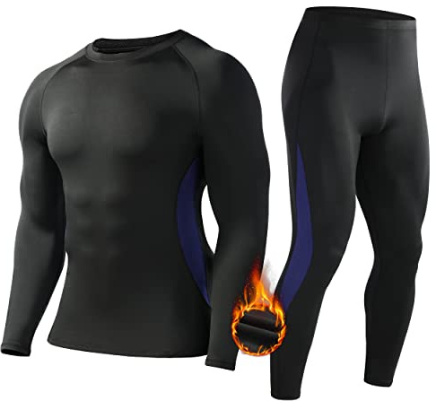 WISMBOX Thermounterwäsche Herren Skiunterwäsche Winter mit Innenfleece | Funktionsunterwäsche Herren Set, Warm Atmungsaktiv Lange Thermo Unterwäsche, Thermounterhose Männer für Ski Sport Outdoor