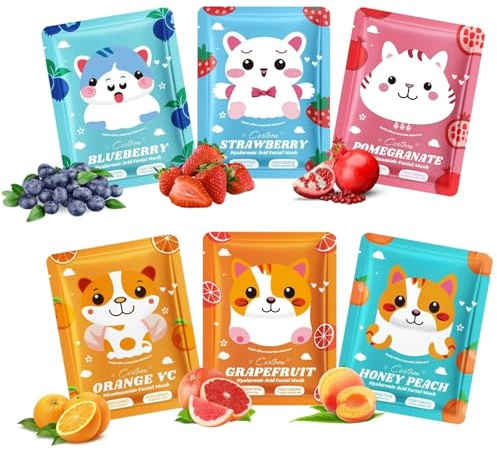 Tuchmasken Gesicht 6 Stück, Natürlich Gesichtsmasken Set für Teenager Mädchen Geschenke, Multifunktions Skincare Geschenkset Frauen, Gesichtsmaske Beauty Set in Party Spa, Feuchtigkeits Face Mask