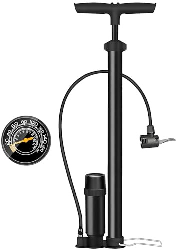 Bike Pump with Pressure Gauge, Bike Floor Pump for Presta, Schrader and Dunlop valve, Bicycle Air Pumps with High Pressure 160 PSI, for MTB Road Bicycle, Ball, Balloon, Inflatables