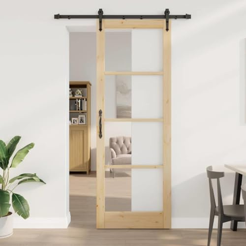 Schiebetür ORKDAL Natur 83x232 cm, Massivholz Kiefer & Glas, leises Gleiten, modernes Design, robuste Innentür für Flur, elegantes Schiebetür-System