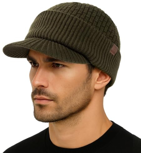 TOP-EX PolarWool™ 50% Merinowolle Schirmmütze Herren Damen, Winter Strickmützen Beanie mit Fleecefutter für Outdoor Running Ski, M-XXL