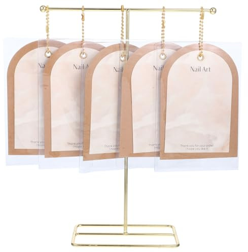 Toyvian Press on Nail Display Stand with Gold T-Shaped Holder Fake Nail Showing Holder for Salon and Home Use