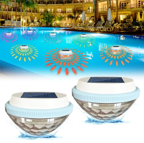 NAVESO 2 Stück Schwimmende Poolbeleuchtung Solar, Pool Lichter Schwimmend Solar, Schwimmende Solarleuchten, Wasserlicht Schwimmende Solarleuchten, Teichbeleuchtung Schwimmlichter mit 7 Farbwechsel, A