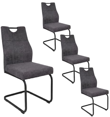 Liadomo Esszimmerstuhl 4er Set La Paz, Stuhl für Esszimmer, Freischwingerstuhl, Stoffbezug, dunkelgrau, Metallgestell schwarz, bequemes Sitzen, ergonomisch, stabil, langlebig