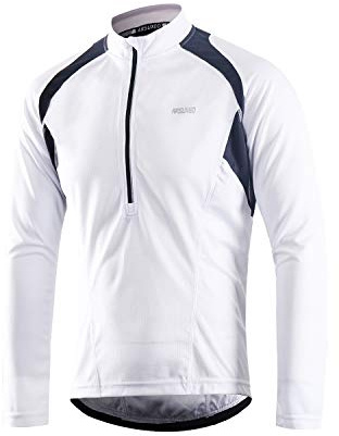 ARSUXEO Fahrradtrikot Herren Langarm Radtrikot HalbschließUng MTB Shirt Rennrad Trikot Fahrradbekleidung Atmung 6031 Weiß XXL