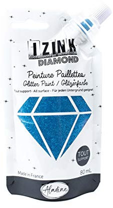 Aladine - Izink Diamond Bleu Caraïbes 80 ml - Peinture Pailletée - Pour Tout Support : Papier, Tissu, Béton, Métal, Bois - DIY et Loisirs Créatifs - Déco Brillante - Bleu Mer Océan - 80821