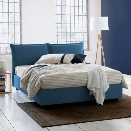 Talamo Italia - Doppelbett Sabrina, Bettkasten mit Stoffbezug, 100 % Made in Italy, Öffnung vorne, inklusive Matratze 160 x 200 cm, Blau