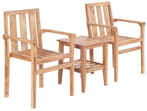 vidaXL Teak Massiv Bistroset 3-TLG. Sitzgruppe Gartenmöbel Balkonset Tisch