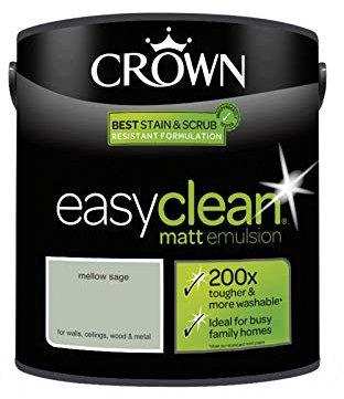 2.5L CROWN Easy Clean MATT Emulsion Multi Surface Paint That can be Used on Walls, Ceilings, Wood and Metal. Stain & Scrub Resistant Formula – Mellow Sage