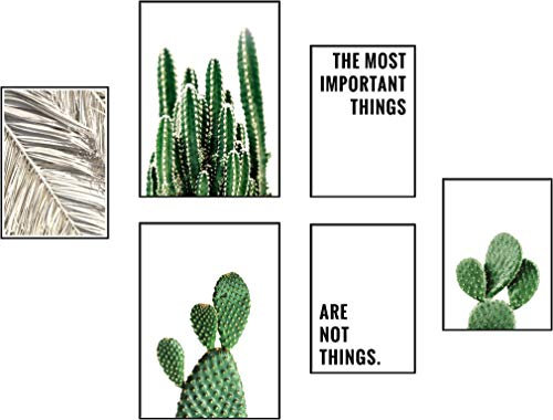 ELAFI® Premium Poster Set | Schöne Bilder Sprüche Zitate als Wohnzimmer Deko | Posterset 6X - 2X A3 & 4X A4 ohne Bilderrahmen | Bilder für Schlafzimmer | Kaktus Poster (Cactus Wall)