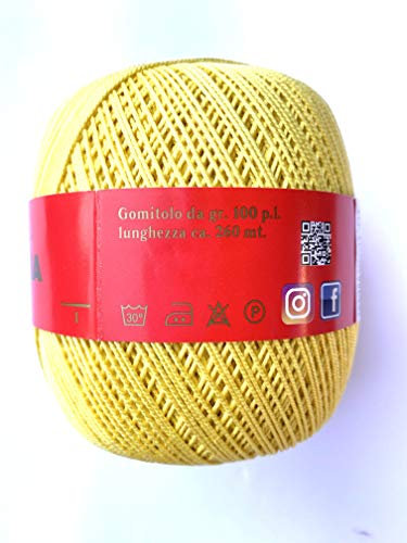 Tre sfere Cotone per Uncinetto Numero 5 Filo di Scozia (100 Grammi, 260 Metri) 100% Cotone (Giallo)