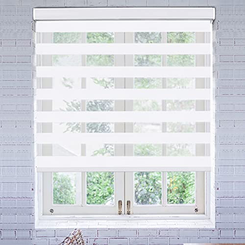 LUCKUP Day and Night Blind Zebra Roller Blinds for Bedroom with Aluminium Cassette Easy Fix Dual Layer Horizontal Window Shades with Klemmfix Translucent Vision Curtains 66 x 183 cm, White