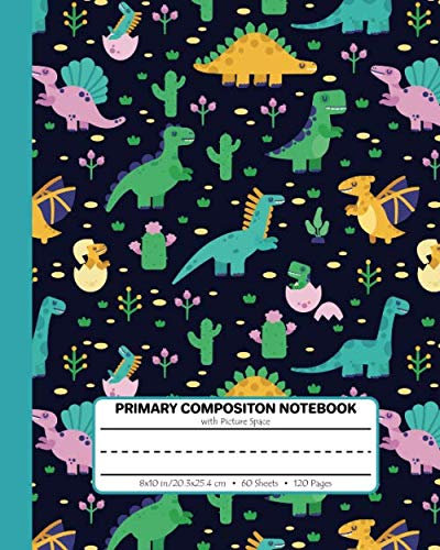 Primary Composition Notebook with Picture Space: For Grades K2, Cute Baby Dinosaur Story Journal with Dotted Midline for Kids Practicing to Write and Draw (Primary Composition Notebook for K2, Band 4)