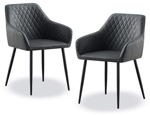 JYMTOM Esszimmerstühle 2er Set Küchenstühle Polsterstühle modernes Design Stühle mit Armlehne, Sitzfläche aus Kunstleder, Gestell aus Metall, für Wohnzimmer, Schlafzimmer und Küche(2,PU Grau)
