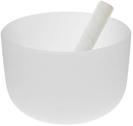 Crystal Singing Bowl F Note for Heart Chakra Frosted Quartz 8 Inch White Perfect Sound with Suede Striker