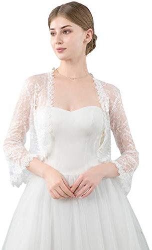 Central Chic© Womens Open Front Lace Shrug Bolero Cardigan For Weddings Brides Bridesmaids Evening Dresses (White)
