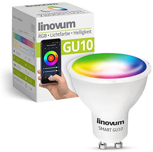 linovum Smart GU10 LED Lampe kompatibel mit Alexa & Google Home steuerbar via App - dimmbar RGB & Weißtöne 2700-6500K Wifi Bulb 5W 230V